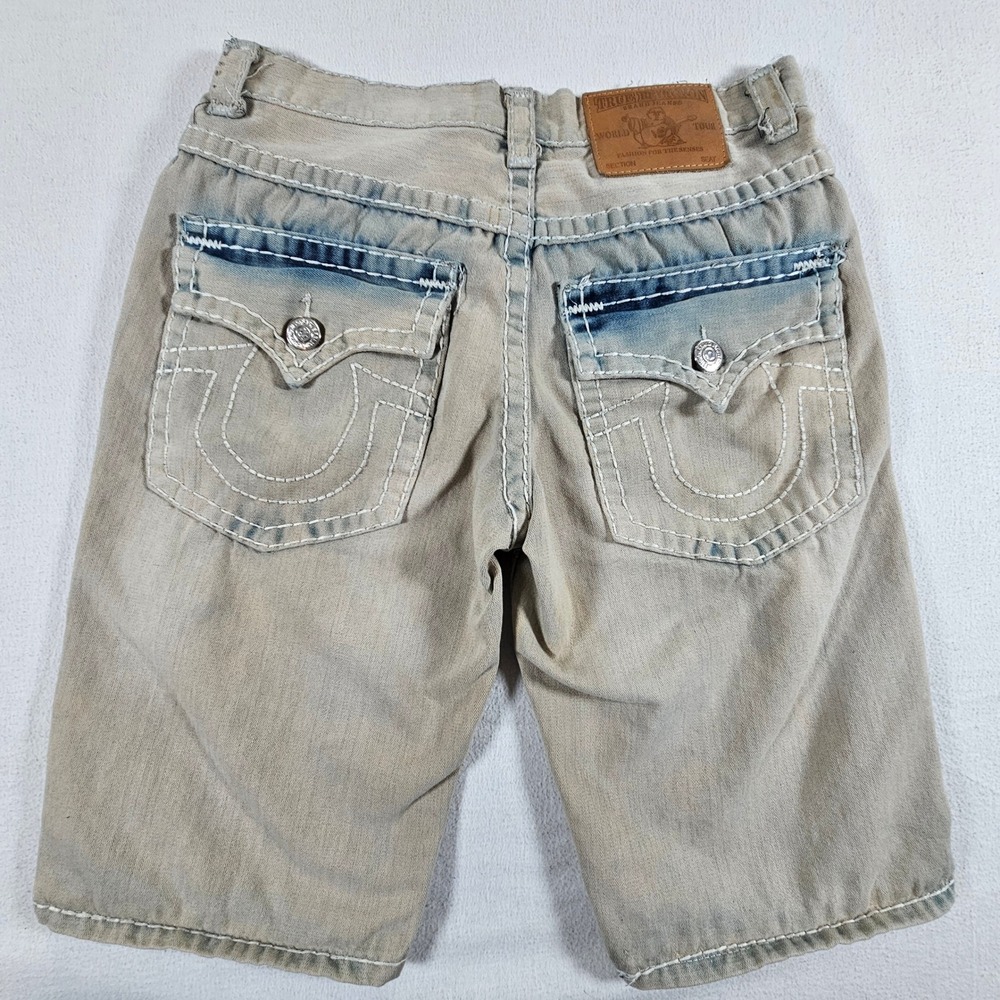 True Religion Denim Shorts Mens 32 Sand Wash Distressed Thick Stitch Y2K USA